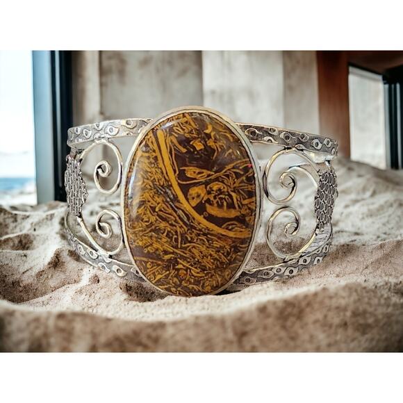 Miriam Stone Sterling Silver Cuff Bracelet - Bold Natural Elegance - Picture 2 of 10